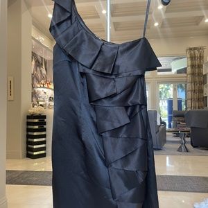 CALVIN KLEIN Dress- One Shoulder, ruffle down the front, mini-black dress-Size 2